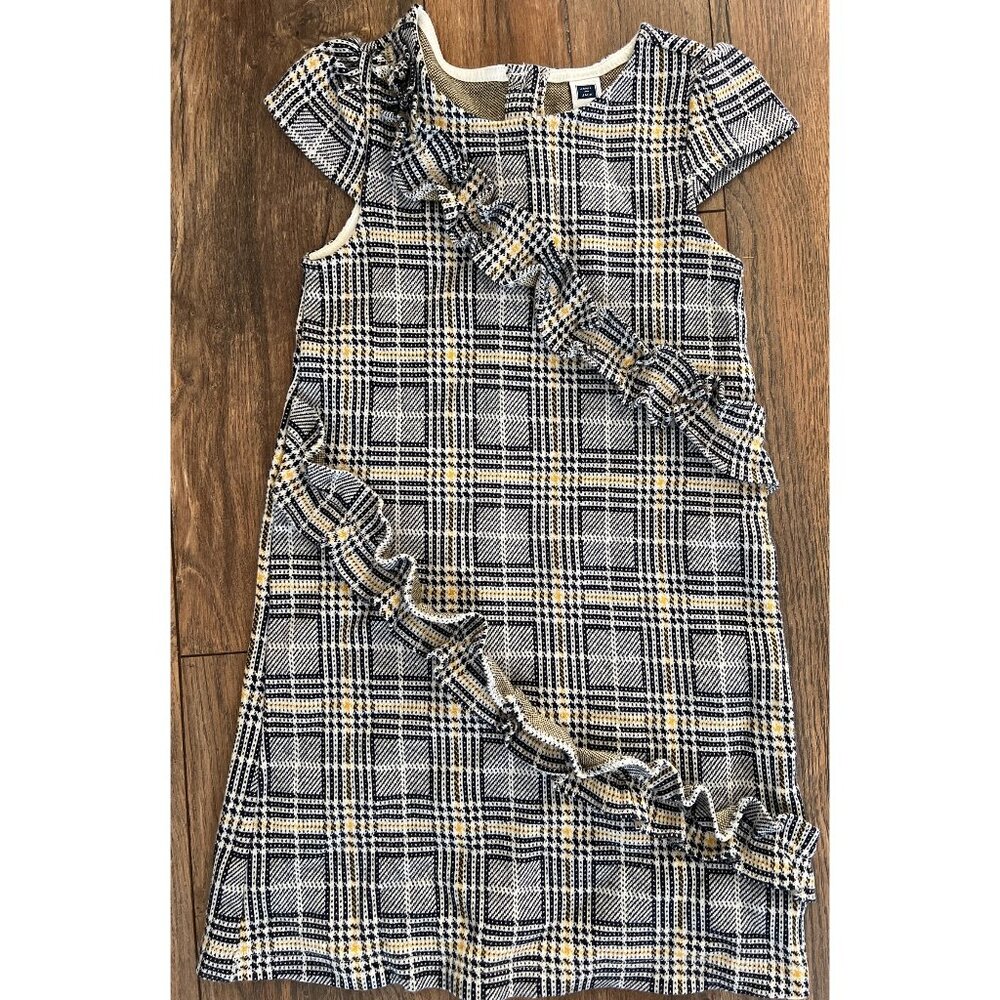Janie and Jack Size 6 Below Knee Black Yellow Plaid Jacquard Ruffle Dress LNC